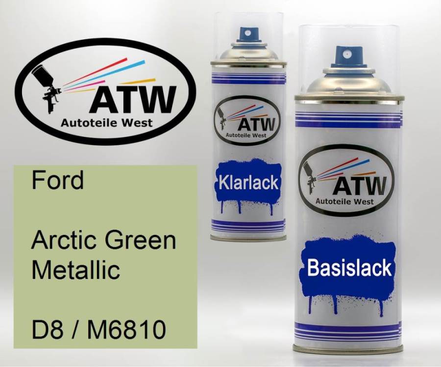 Ford, Arctic Green Metallic, D8 / M6810: 400ml Sprühdose + 400ml Klarlack - Set, von ATW Autoteile West.